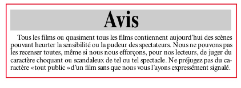 Avis sur les films d'aujourd'hui